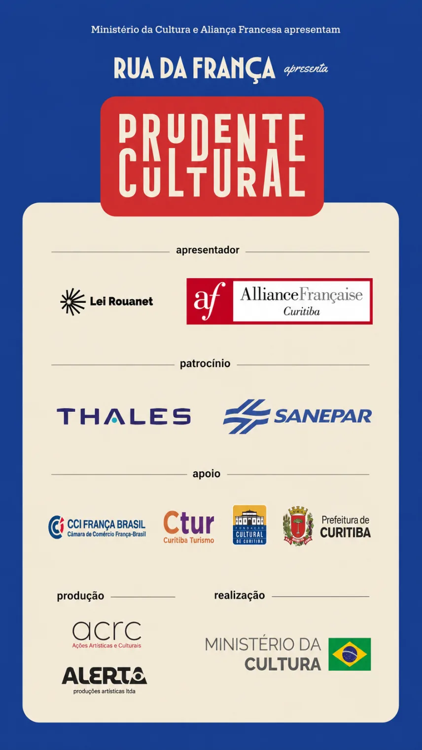 Cartaz institucional do Prudente Cultural, com apresentação, patrocínio, apoio, produção e realização.